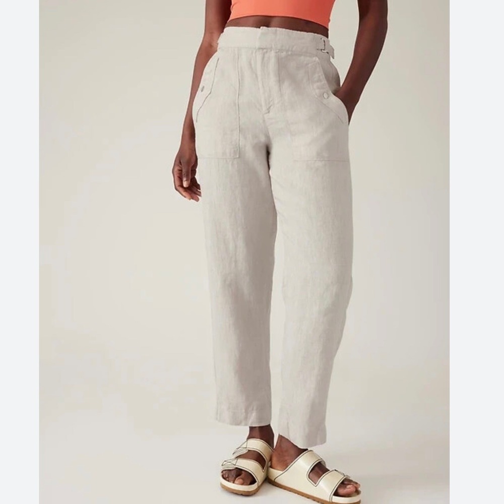 Athleta Voyager 100% Linen PantS Size 16 oatmeal neutral
